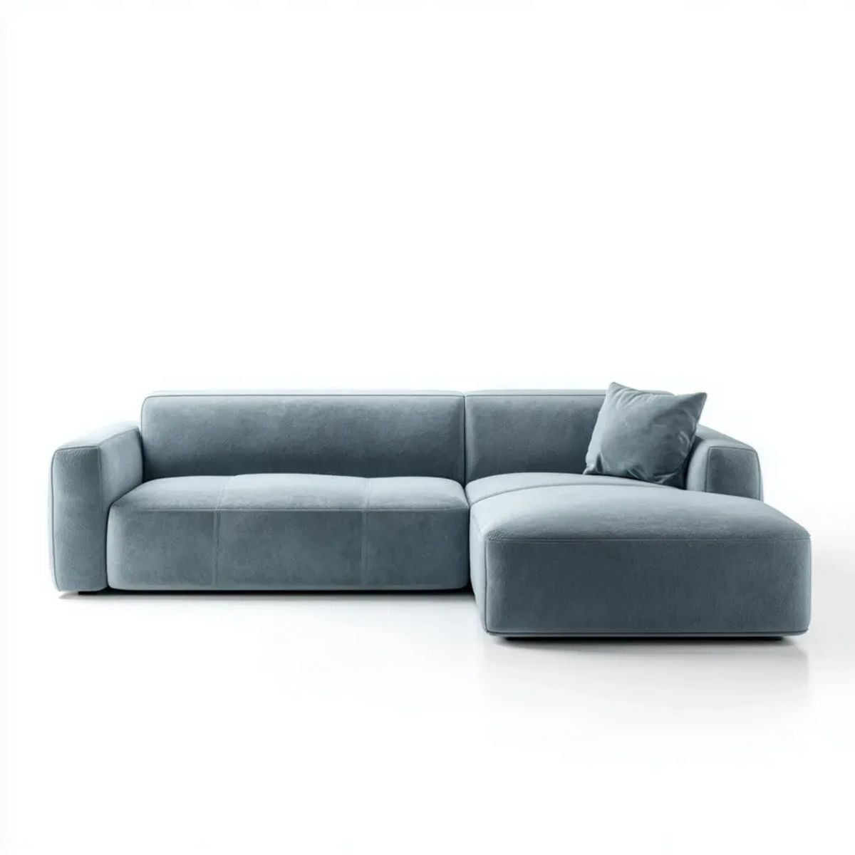 Szaroniebieska sofa narożna z prawostronnym szezlongiem, tapicerowana tkaniną, 280 × 160 × 85 cm