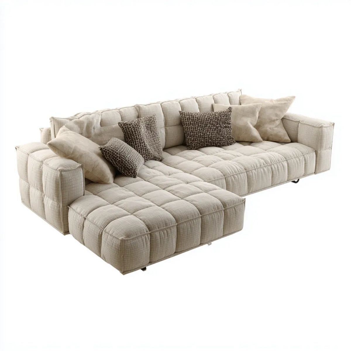 Kremowa sofa narożna w kształcie L z leżanką, tapicerka poliestrowa, 300 x 170 x 85 cm