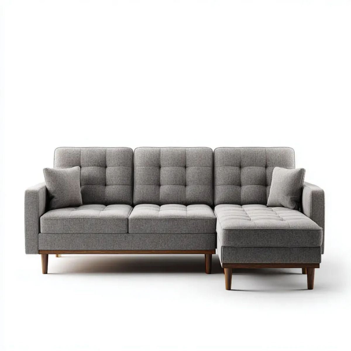 Szara sofa narożna 3-osobowa z prawostronnym szezlongiem, tapicerowana tkaniną, 250 × 160 × 85 cm