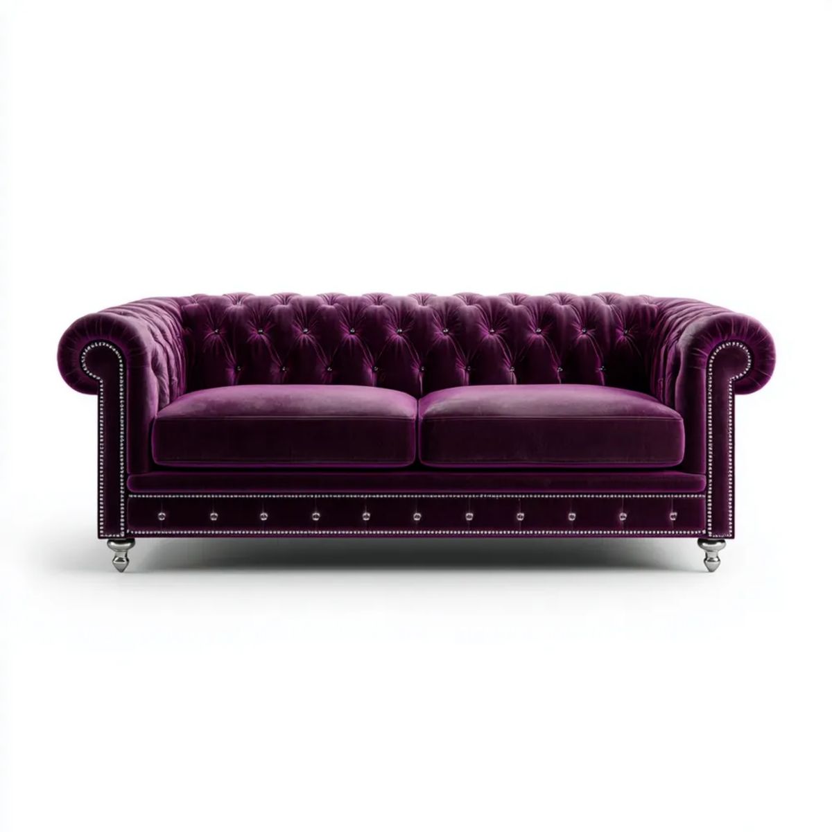 Dwuosobowa sofa Chesterfield z aksamitu, fioletowa, 180 x 90 x 75 cm