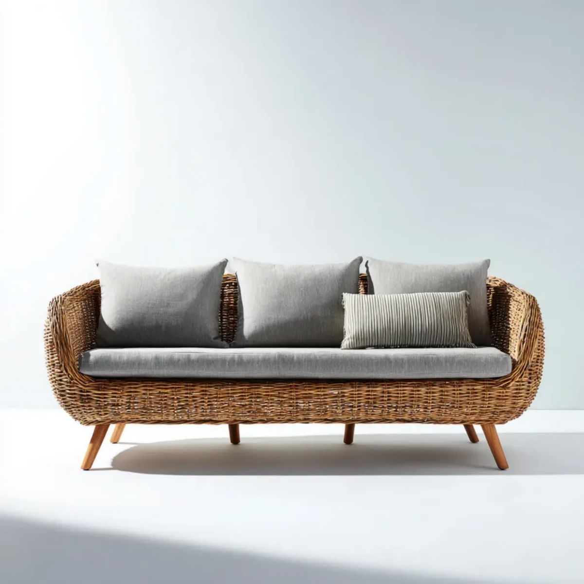 3-osobowa sofa ogrodowa z technorattanu PE, naturalny brązowy/szary, 200 × 80 × 82 cm