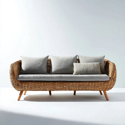 3-osobowa sofa ogrodowa z technorattanu PE, naturalny brązowy/szary, 200 × 80 × 82 cm