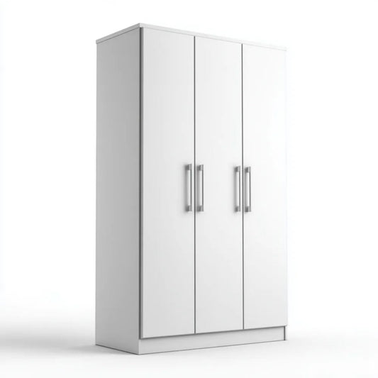 Biała trzydrzwiowa szafa ubraniowa z płyty wiórowej laminowanej 120 x 52 x 180 cm