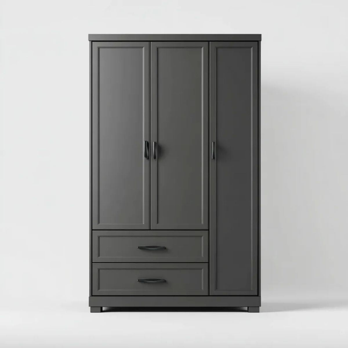 Trzydrzwiowa szafa z 2 szufladami z płyty MDF, antracytowa, 120 x 52 x 200 cm
