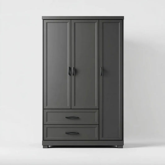 Trzydrzwiowa szafa z 2 szufladami z płyty MDF, antracytowa, 120 x 52 x 200 cm