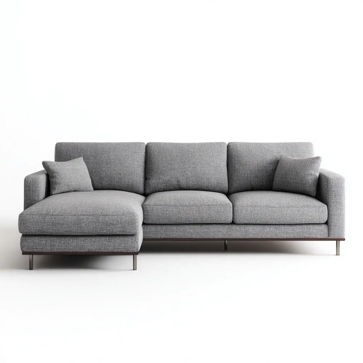 Lewostronna sofa narożna z szezlongiem z poliestru, szara z czarnymi nogami, 290 x 165 x 85 cm