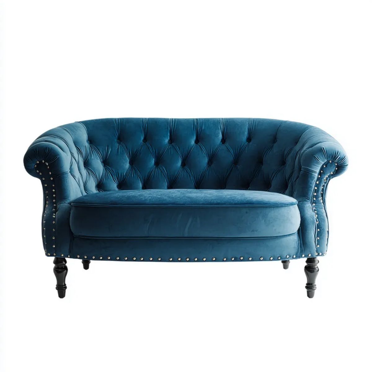 Dwuosobowa sofa Chesterfield z aksamitu poliestrowego, granatowa, 150 x 85 x 75 cm