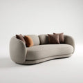 Beżowa sofa trzyosobowa z tapicerką poliestrową, zaokrąglona, 230 × 100 × 75 cm