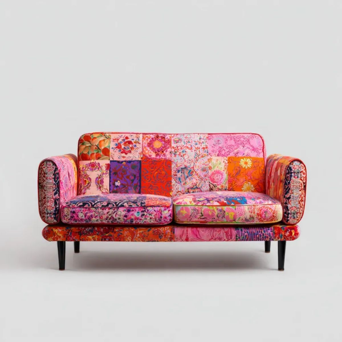 Dwuosobowa sofa patchworkowa różowa z tapicerką poliestrową 170 x 85 x 85 cm