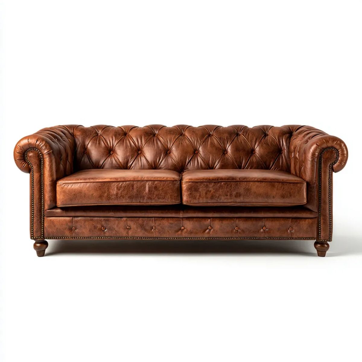 Dwuosobowa sofa Chesterfield z tapicerką PU, brązowa, 200 x 90 x 78 cm