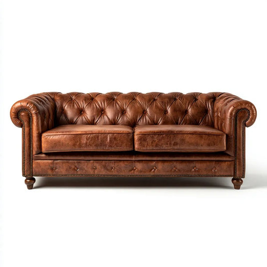 Dwuosobowa sofa Chesterfield z tapicerką PU, brązowa, 200 x 90 x 78 cm
