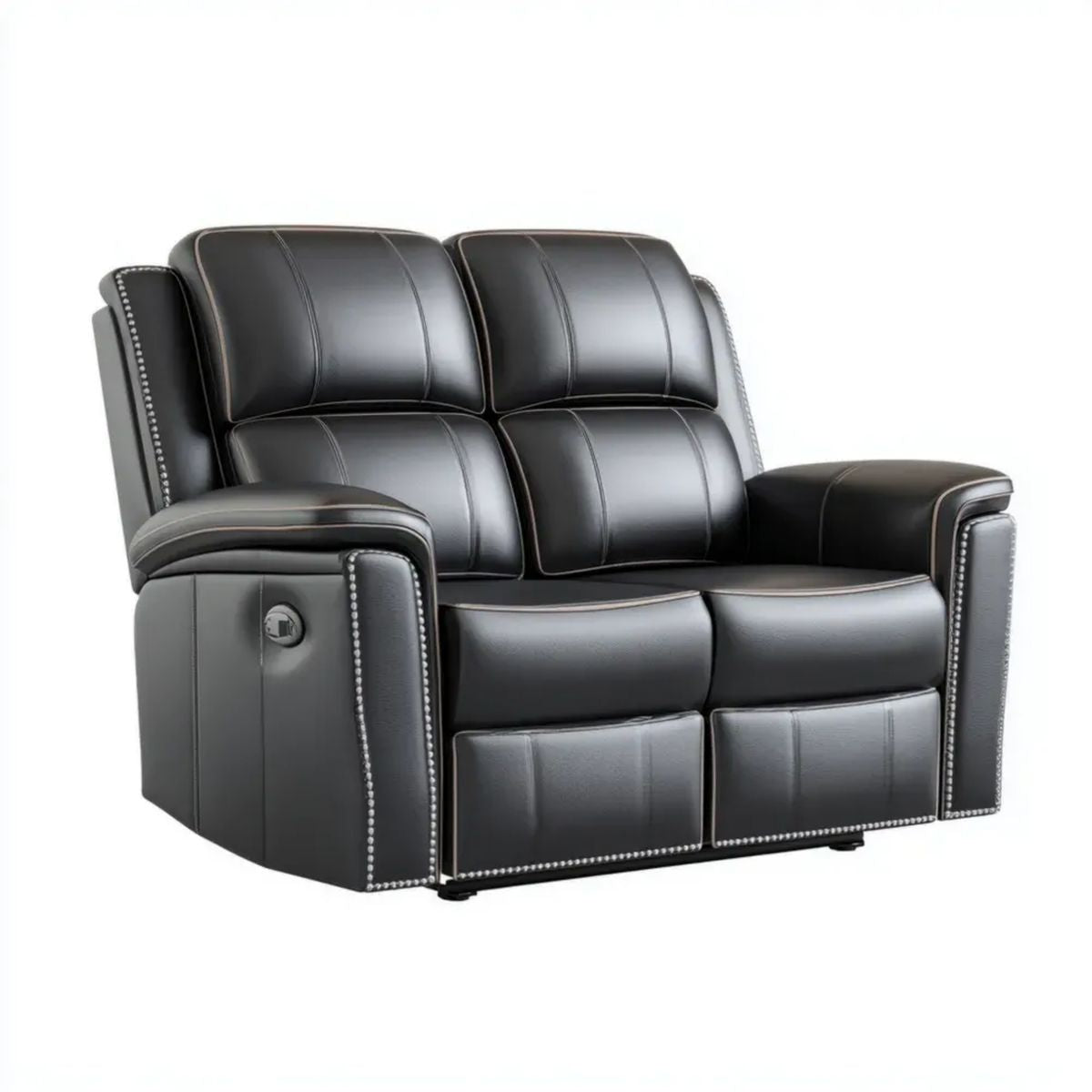 Czarna dwuosobowa sofa z funkcją relaksu ze skóry syntetycznej PU, 160 x 95 x 102 cm