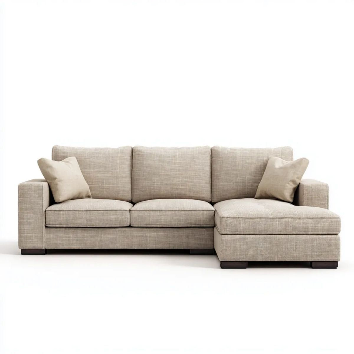 Prawostronna sofa narożna 3-osobowa beżowa z tapicerką poliestrową 260 × 160 × 85 cm