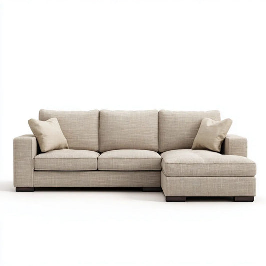 Prawostronna sofa narożna 3-osobowa beżowa z tapicerką poliestrową 260 × 160 × 85 cm