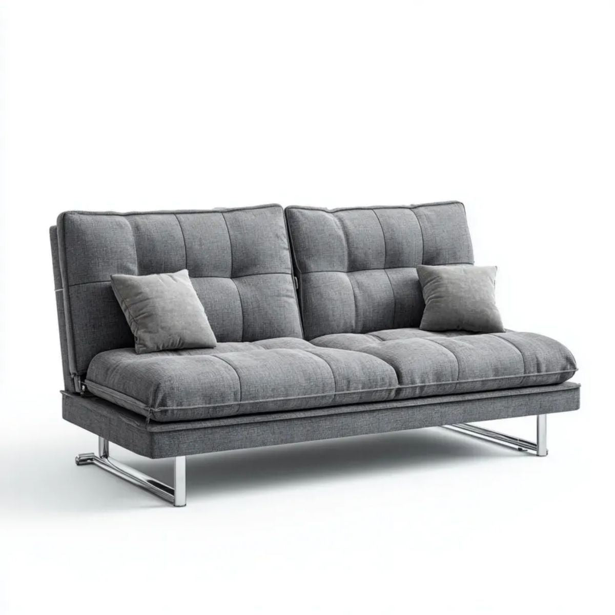 Rozkładana sofa 3-osobowa z tkaniny poliestrowej i stalową podstawą, szara/srebrna, 200 x 95 x 85 cm