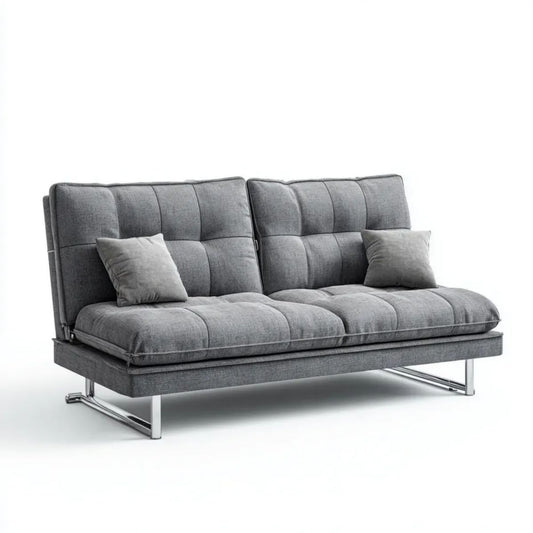 Rozkładana sofa 3-osobowa z tkaniny poliestrowej i stalową podstawą, szara/srebrna, 200 x 95 x 85 cm