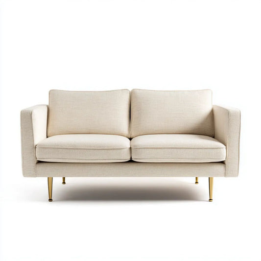 Kremowa sofa dwuosobowa z tapicerką poliestrową i złotymi metalowymi nogami, 170 × 84 × 82 cm