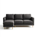 Ciemnoszara sofa narożna z lewym szezlongiem, tapicerka poliestrowa, 220 x 150 x 85 cm