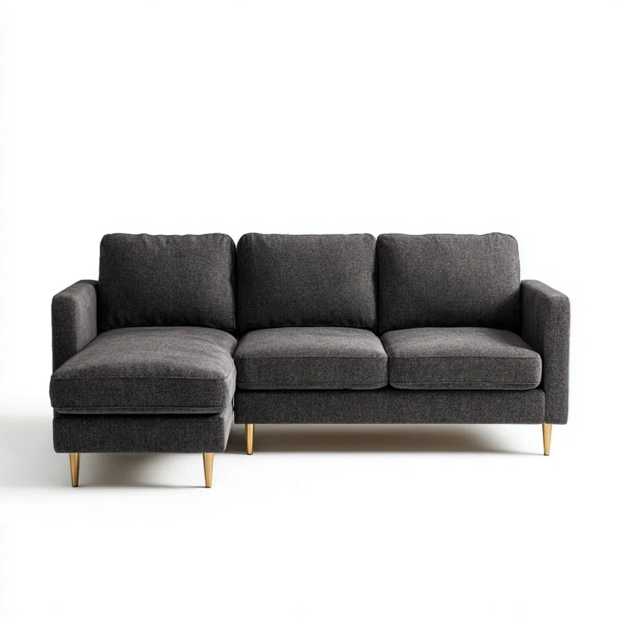 Ciemnoszara sofa narożna z lewym szezlongiem, tapicerka poliestrowa, 220 x 150 x 85 cm