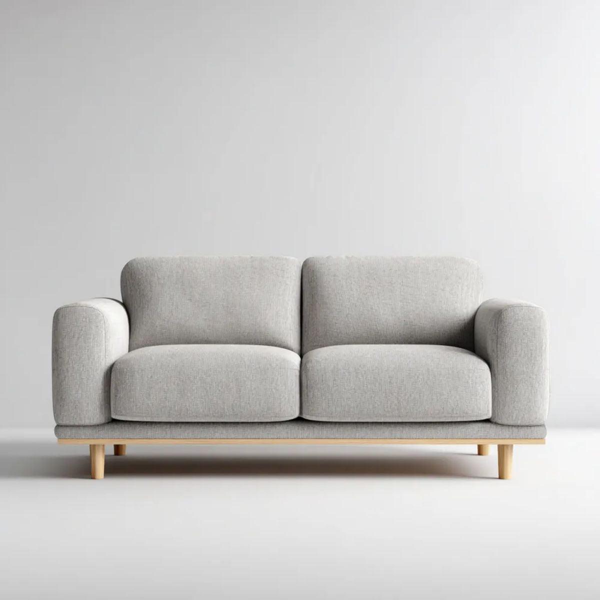 Dwuosobowa sofa jasnoszara z tapicerką poliestrową i drewnianymi nogami, 180 × 85 × 80 cm