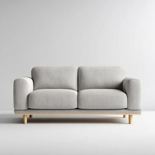 Dwuosobowa sofa jasnoszara z tapicerką poliestrową i drewnianymi nogami, 180 × 85 × 80 cm
