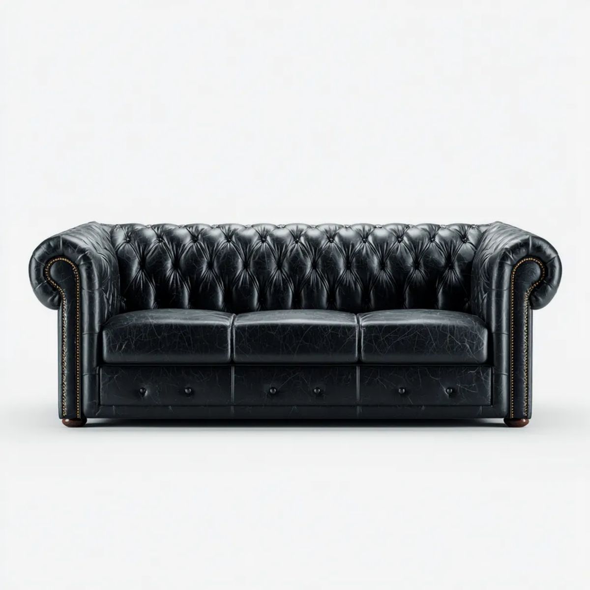 Trzyosobowa sofa Chesterfield ze skóry syntetycznej PU, czarna, 210 × 90 × 75 cm