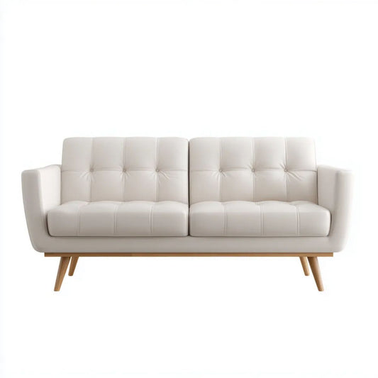 Dwuosobowa sofa kremowa ze skóry syntetycznej PU z drewnianymi nogami, 180 x 80 x 85 cm