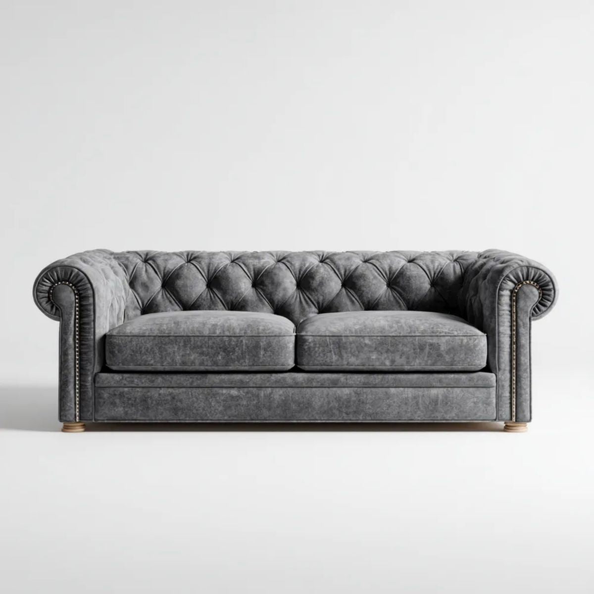 Dwuosobowa sofa Chesterfield z mikrofibry, grafitowa, 180 x 90 x 75 cm