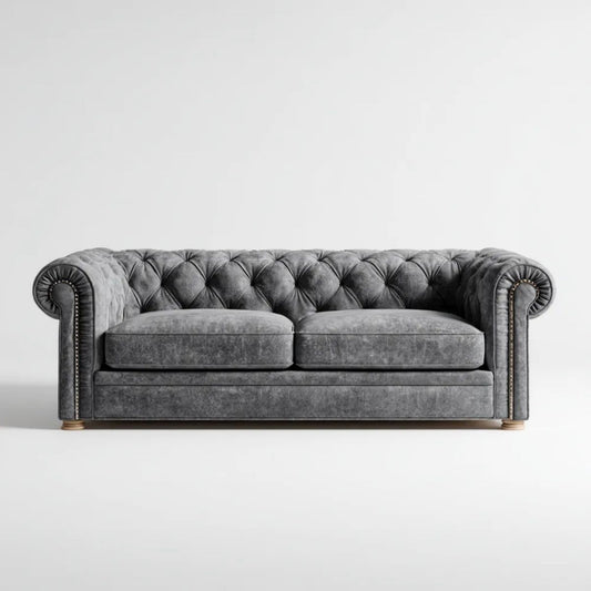 Dwuosobowa sofa Chesterfield z mikrofibry, grafitowa, 180 x 90 x 75 cm