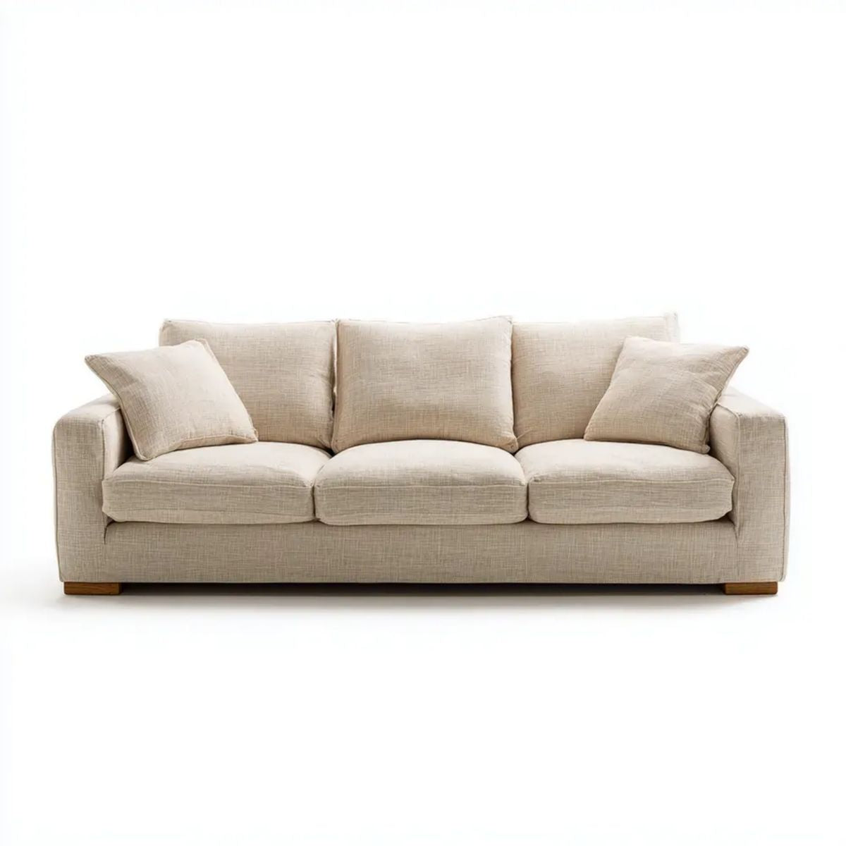 Trzyosobowa sofa beżowa z tapicerką poliestrową, 220 x 90 x 85 cm