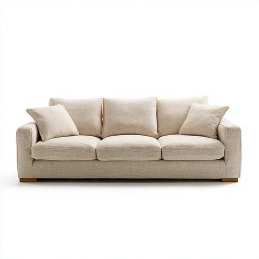 Trzyosobowa sofa beżowa z tapicerką poliestrową, 220 x 90 x 85 cm