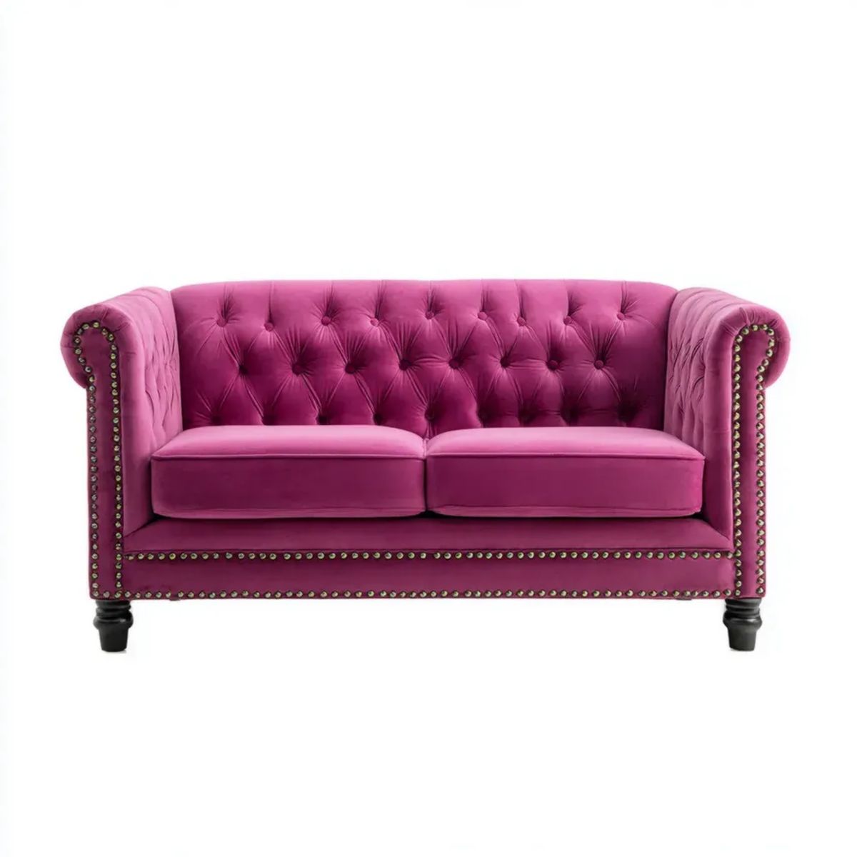 Dwuosobowa sofa Chesterfield z aksamitu fuksja 160 x 85 x 78 cm