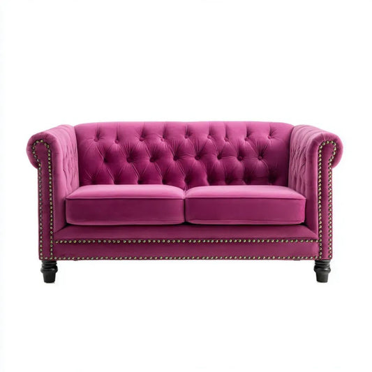 Dwuosobowa sofa Chesterfield z aksamitu fuksja 160 x 85 x 78 cm