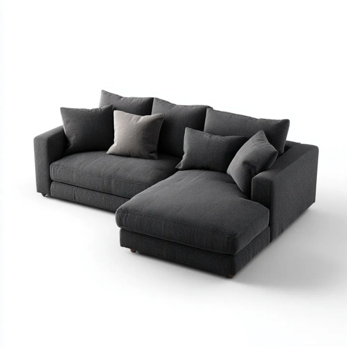Grafitowo-szara sofa narożna z szezlongiem z poliestru, 260 × 165 × 85 cm, kształt L
