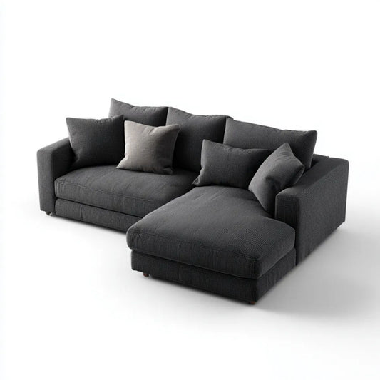 Grafitowo-szara sofa narożna z szezlongiem z poliestru, 260 × 165 × 85 cm, kształt L
