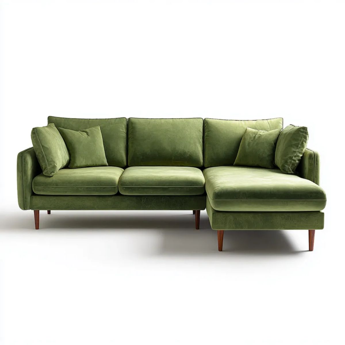 Prawostronna sofa narożna z szezlongiem z aksamitu, oliwkowozielona, 250 × 160 × 85 cm