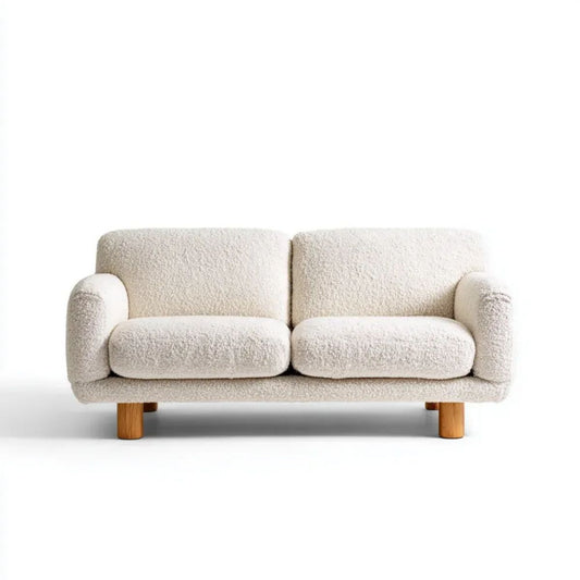 Dwuosobowa sofa z poliestru bouclé, kremowa, 170 x 90 x 78 cm