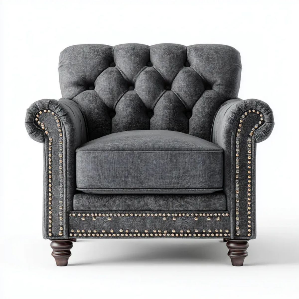 Fotel wypoczynkowy Chesterfield z tkaniny, szary, 110 x 90 x 105 cm