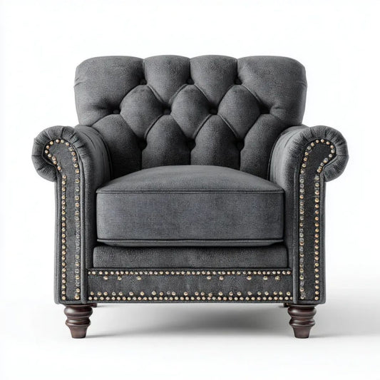 Fotel wypoczynkowy Chesterfield z tkaniny, szary, 110 x 90 x 105 cm