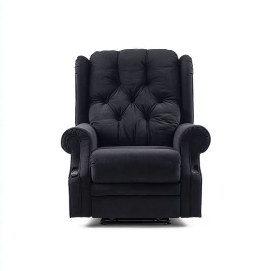 Czarny fotel rozkładany relaksacyjny z poliestru sztruksowego 95 × 95 × 105 cm