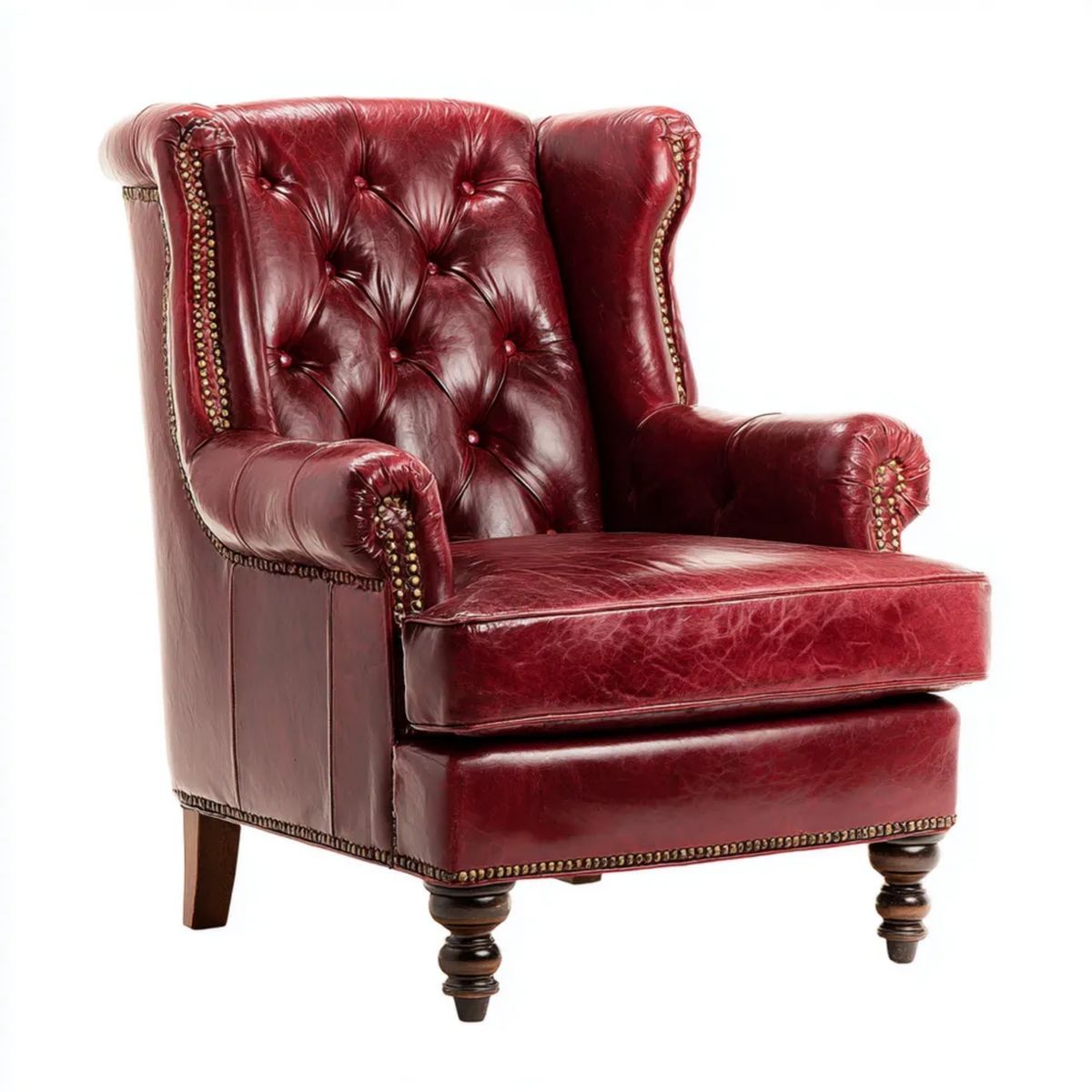 Fotel uszak Chesterfield ze skóry PU, bordowy, 85 × 90 × 110 cm