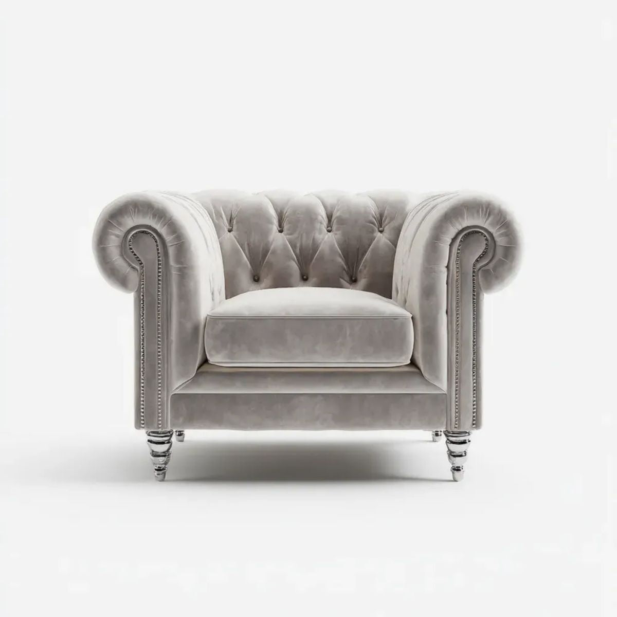 Fotel Chesterfield z aksamitu poliestrowego, jasnoszary/srebrny, 115 × 95 × 75 cm