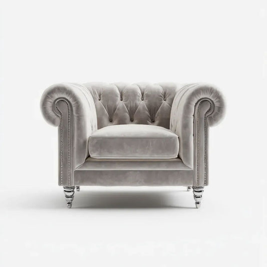 Fotel Chesterfield z aksamitu poliestrowego, jasnoszary/srebrny, 115 × 95 × 75 cm