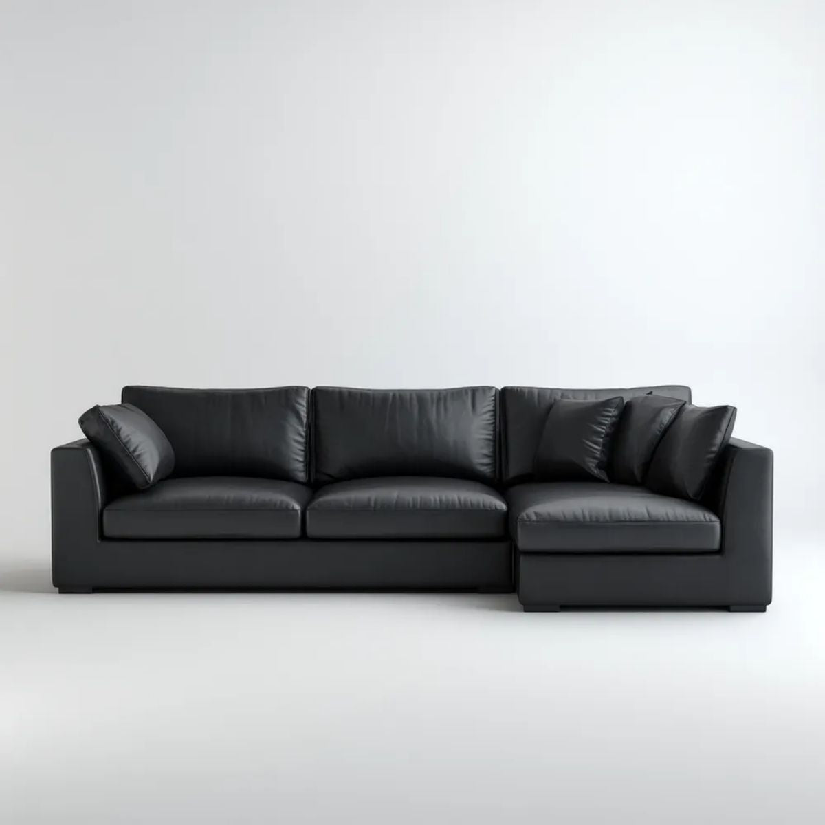 Czarna 4-osobowa sofa narożna w kształcie L ze skóry syntetycznej PU, prawostronna, 280 × 160 × 85 cm