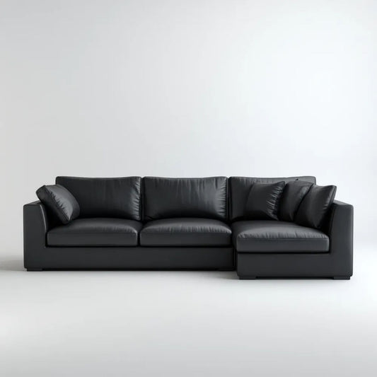 Czarna 4-osobowa sofa narożna w kształcie L ze skóry syntetycznej PU, prawostronna, 280 × 160 × 85 cm