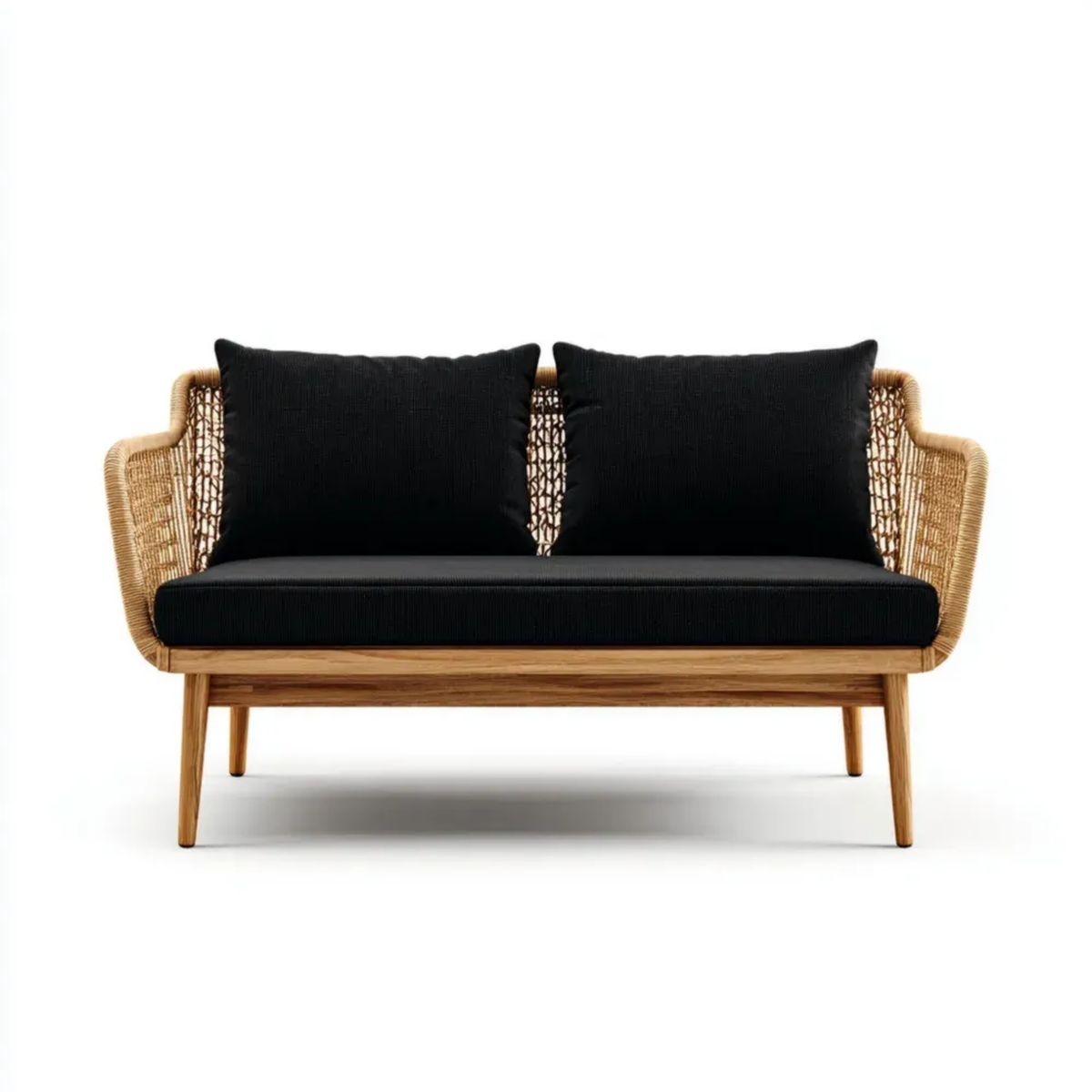 Dwuosobowa sofa ogrodowa z naturalnego rattanu, naturalny brąz/czarny, 130 x 75 x 80 cm