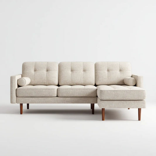 Prawostronna sofa narożna 3-osobowa w kształcie L, kremowa, poliester, 230 × 150 × 85 cm